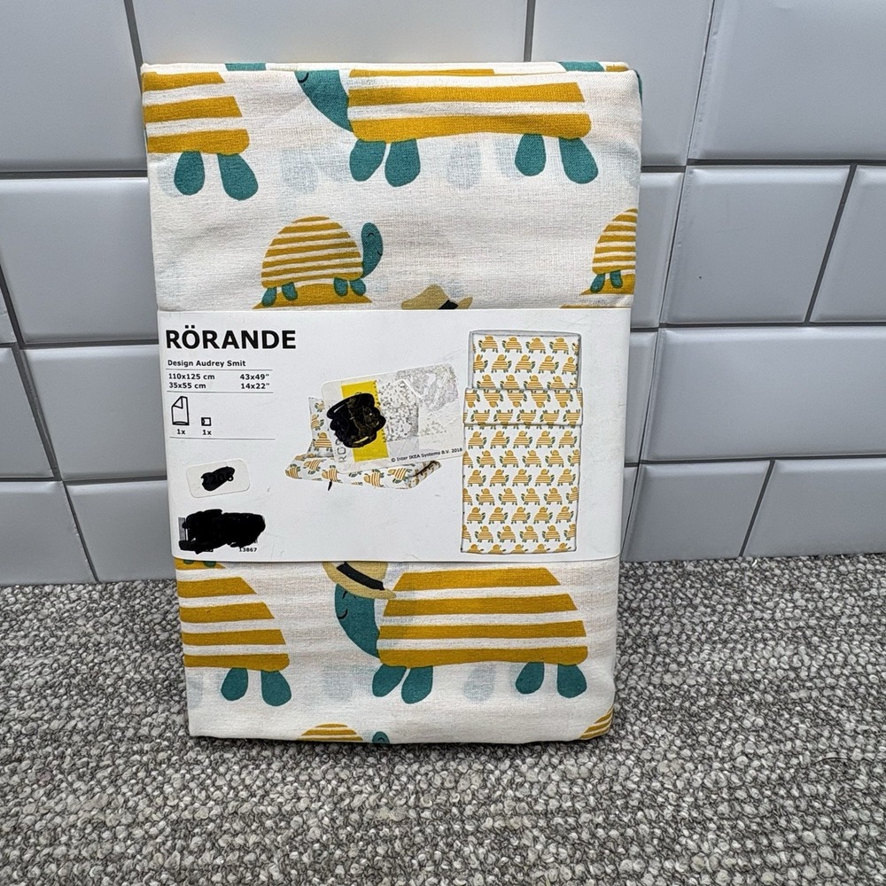 Ikea Rorande Crib Duvet Cover PLUS Pillowcase‎ Turtle Yellow UNISEX Bedding NEW